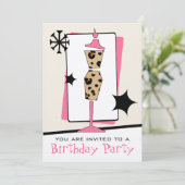 ファッションバースデーパーティーレオパードプリントドレス型枠 招待状 (スタンド正面)