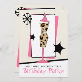 ファッションバースデーパーティーレオパードプリントドレス型枠 招待状 (正面/裏面)