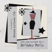 ファッションバースデーパーティ ヴィンテージ レトロ ドレス フォーム 招待状 (正面/裏面)