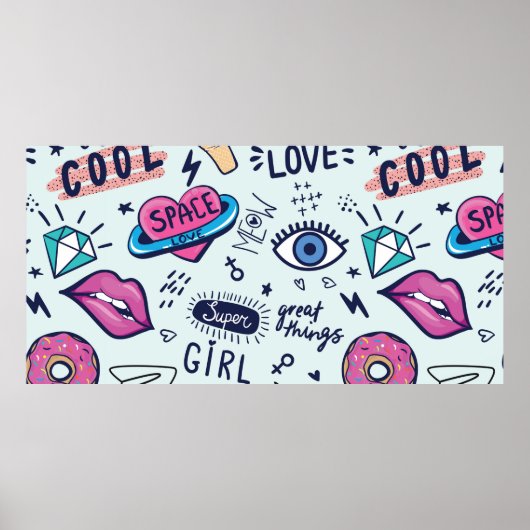 ファッションパッチバッジピンクgのシームレスなパターン ポスター (正面)