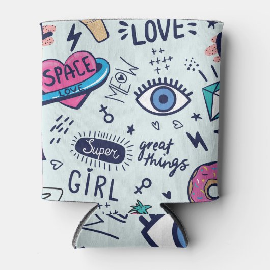 ファッションパッチポップ・アートの：アートステッカー。 缶クーラー (正面)