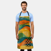 ファッションパッチワーク:起伏のある抽象芸術アート エプロン (着用した状態)