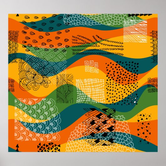 ファッションパッチワーク：起伏のある抽象芸術アート ポスター (正面)