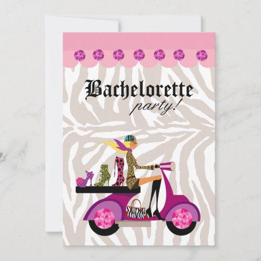 ファッションパーティーブロンドスクーターウーマンゼブラシューズ 招待状 (正面)
