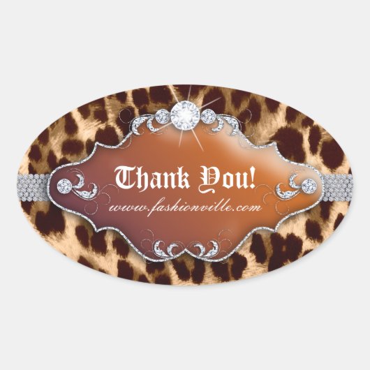 ファッションヒョウジュエリーブラウン 楕円形シール (正面)