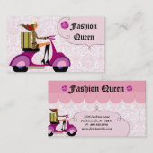 ファッションビジネスカードスクーターの女性のピンク 名刺 (正面/裏面)