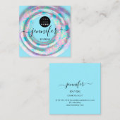 ファッションピンクフローラブティックロゴパステルブルー スクエア名刺 (正面/裏面)