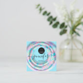 ファッションピンクフローラブティックロゴパステルブルー スクエア名刺 (スタンド正面)