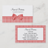 ファッションピンクボウ付き格子模様 名刺 (正面/裏面)