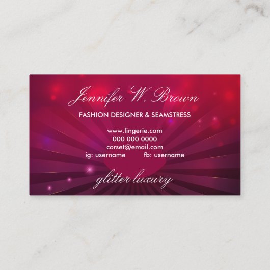 ファッションピンクレッドラックスコルセットランジェリー 名刺 (裏面)