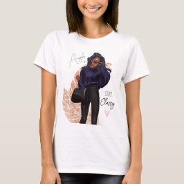 ファッションフェイクグリッターガールレッドヘアブラウンピンク Tシャツ