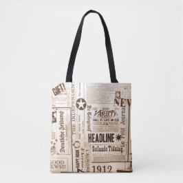 ファッションフォワードヴィンテージ新聞プリント トートバッグ