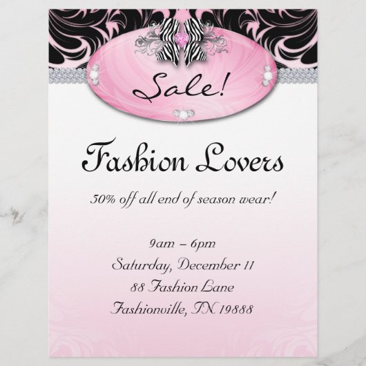 ファッションフライヤーヘアサロンジュエリーゼブラボーピンク チラシ (正面)