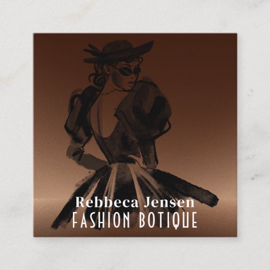 ファッションフローラブラック金ゴールドロゴQRスタイリスト体 スクエア名刺 (正面)