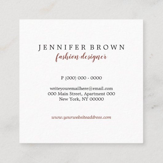 ファッションブティックアパレルアクセサリーカスタム スクエア名刺 (裏面)