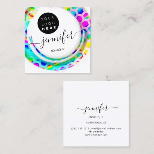 ファッションブティックショップロゴマーメイドピンク スクエア名刺 (正面/裏面)