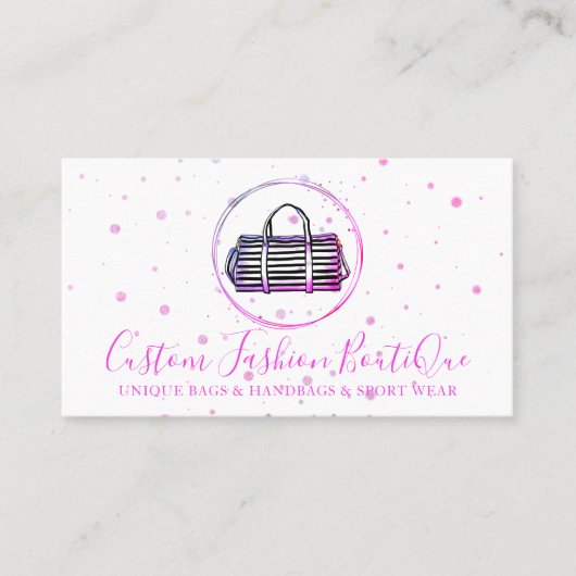ファッションブティック水玉模様ピンクトートバッグ 名刺 (正面)
