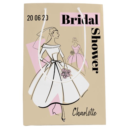 ファッションブライドニュートラルグループブライダルシャワー媒体 ミディアムペーパーバッグ (正面)