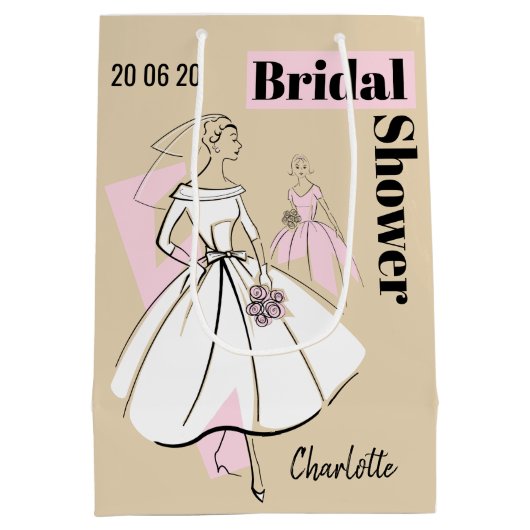 ファッションブライドニュートラルグループブライダルシャワー媒体 ミディアムペーパーバッグ (裏面)
