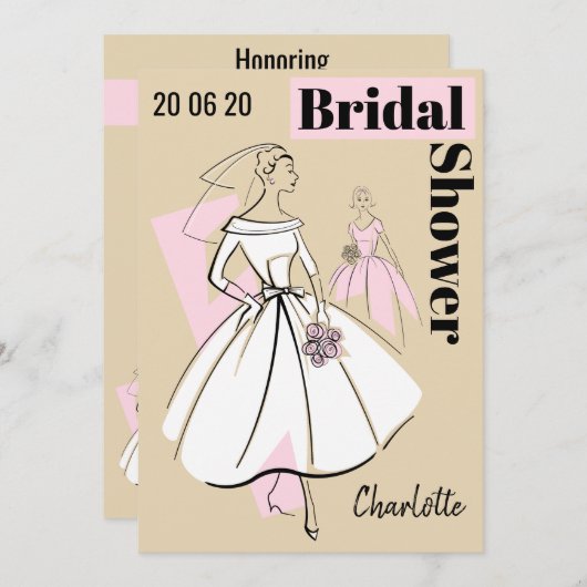 ファッションブライドニュートラルグループブライダルシャワー 招待状 (正面/裏面)