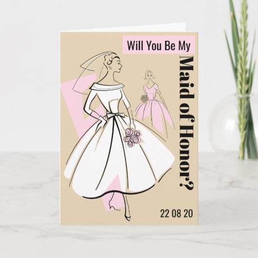 ファッションブライドニュートラルビーミーメイド・オブ・オーナー（花嫁付き添い人）文字 招待状 (正面)