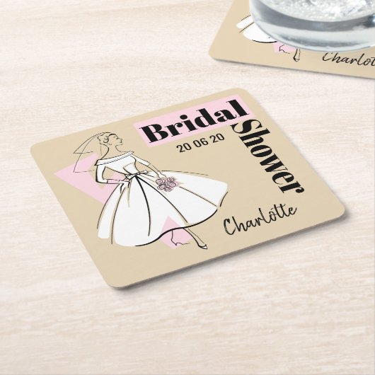 ファッションブライドニュートラルブライダルシャワーコースター スクエアペーパーコースター (アングル)