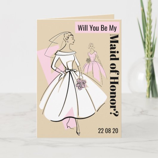 ファッションブライドニュートラルベミーメイド・オブ・オーナー（花嫁付き添い人）ベージュ 招待状 (正面)