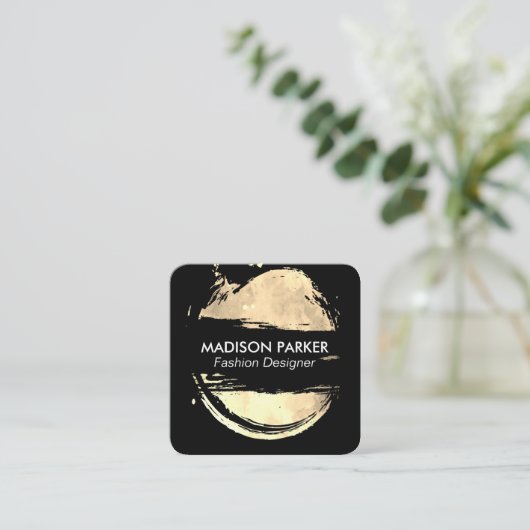 ファッションブラシ付き金ゴールドとブラック スクエア名刺 (スタンド正面)