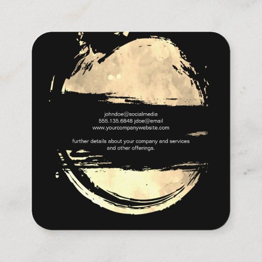 ファッションブラシ付き金ゴールドとブラック スクエア名刺 (裏面)