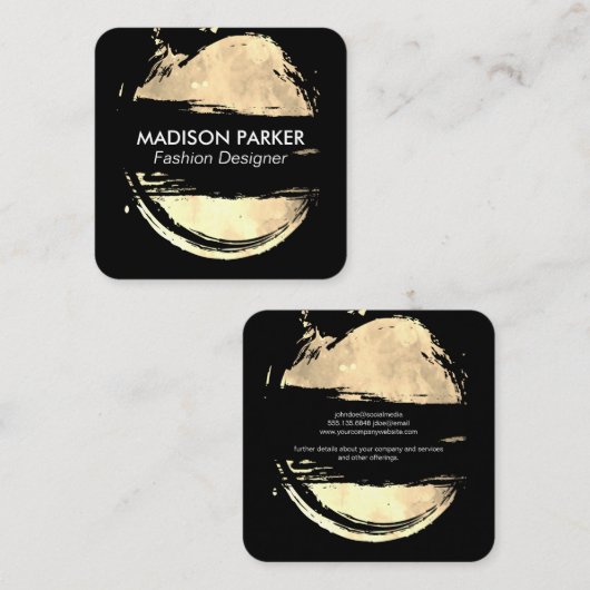 ファッションブラシ付き金ゴールドとブラック スクエア名刺 (正面/裏面)