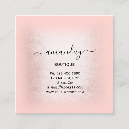 ファッションブロガーバラグリッター布ハンガーブティック スクエア名刺 (裏面)