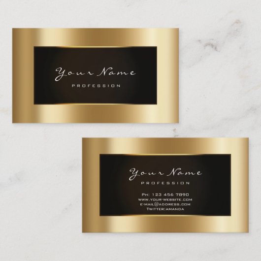 ファッションブロガー枠ブラックフレーム金ゴールドルクス 名刺 (正面/裏面)