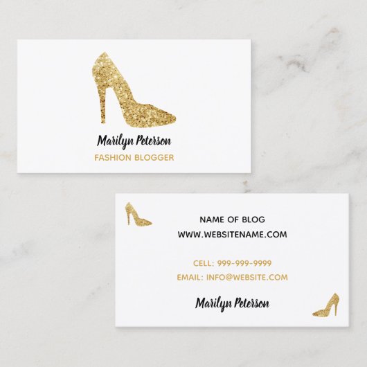 ファッションブロガー金ゴールドセクインハイヒールGlam エレガント 名刺 (正面/裏面)