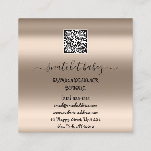 ファッションボエティクカスタムドレスQRロゴバラ金ゴールド スクエア名刺 (裏面)