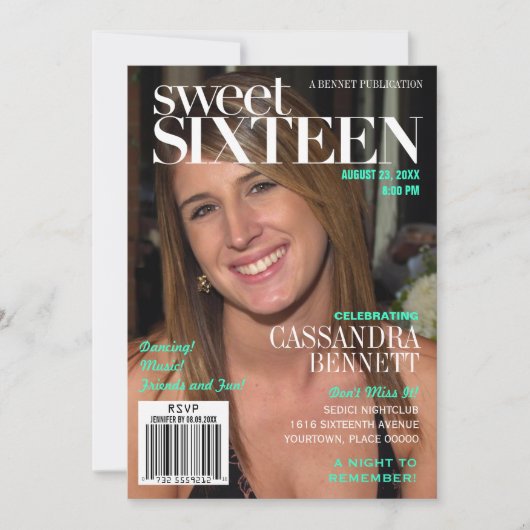 ファッションマガジンターコイズSweet sixteenパーティー 招待状 (正面)