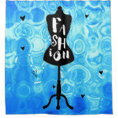 ファッションマネキンスタンドブルーレトロヴィンテージ シャワーカーテン (正面)