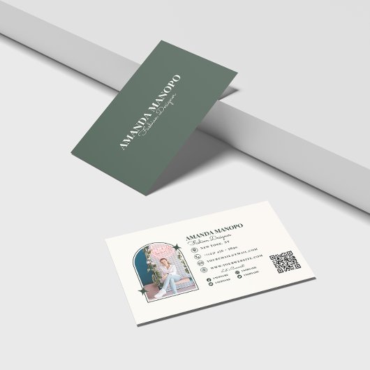 ファッションミニマリストグリーンスキャン可能QRコードビジネス 名刺