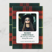 ファッションモダンタータンチェックのクリスマスフォト シーズンカード (正面/裏面)