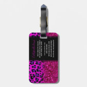 ファッションモダンピンクパープルグリッターヒョウ。        ラゲッジタグ (裏面縦)