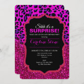 ファッションモダンピンクパープルグリッターヒョウ。 招待状 (正面/裏面)