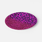 ファッションモダンピンクパープルグリッターレオパード ペーパープレート (アングル)