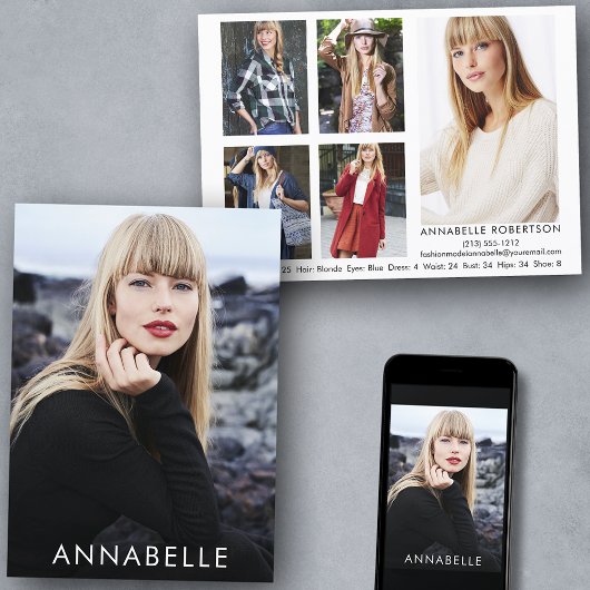 ファッションモデリング6写真モダンモデルCompカード 招待状