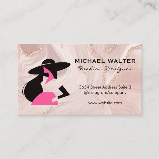 ファッションモデルロゴ |ピンク金ゴールド大理石 名刺 (正面)