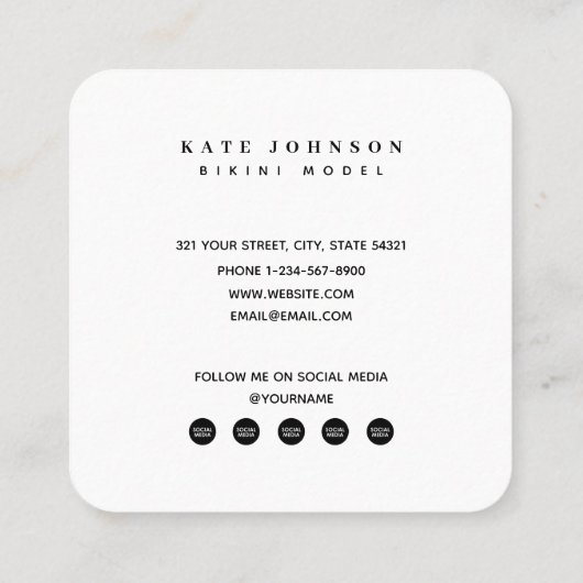 ファッションモデル写真QRコードソーシャルメディアのアイコン スクエア名刺 (裏面)