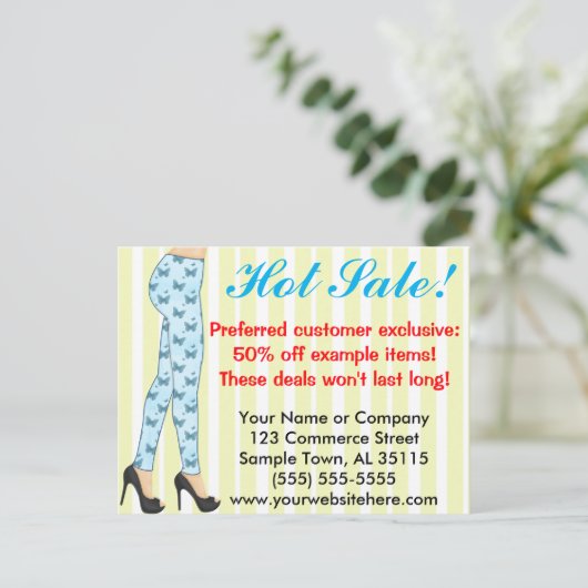 ファッションレギンスの販売発表 ポストカード (スタンド正面)