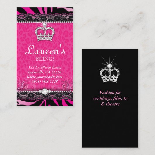 ファッションレースピンククラウンティモダンアラ 名刺 (正面/裏面)
