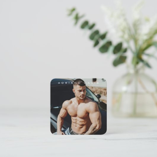 ファッション写真モダンフルフォトQRコード スクエア名刺 (スタンド正面)