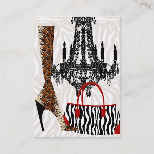 ファッション名刺ハンドバッグブーツレザーゼブラ 名刺 (正面)