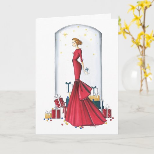 ファッション図解入りの、写真付きのクリスマスカード「ノーススター」 カード (黄色い花)