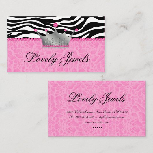 ファッション宝石nクラウンレオパードゼブラレースピンク 名刺 (正面/裏面)